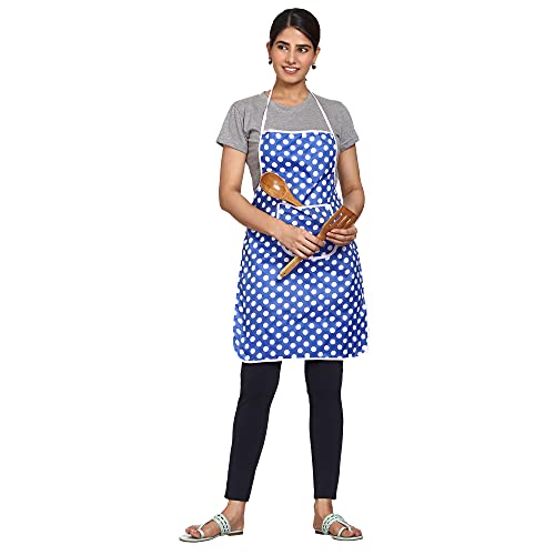 JMi Polka Dot Polyester Fabric Waterproof Apron with Long Ties and 1 Large Pocket For Cooking Dusting Home Kitchen Restaurant Multipurpose for Men & Women Unisex Apron. (Free, BLUE, 1) - Image 4