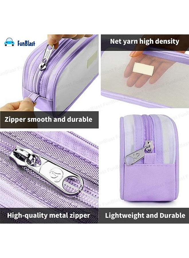 فنبلاست حافظة أقلام FunBlast، حقيبة أقلام شفافة مزودة بسحاب للإغلاق، حقيبة مكياج شفافة محمولة، حقيبة أقلام كبيرة السعة، حقيبة قرطاسية للطلاب والفتيات والبالغين والمكاتب (أرجواني) - Image 4