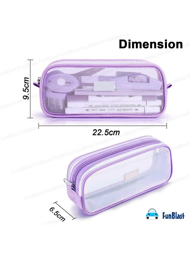 فنبلاست حافظة أقلام FunBlast، حقيبة أقلام شفافة مزودة بسحاب للإغلاق، حقيبة مكياج شفافة محمولة، حقيبة أقلام كبيرة السعة، حقيبة قرطاسية للطلاب والفتيات والبالغين والمكاتب (أرجواني) - Image 2