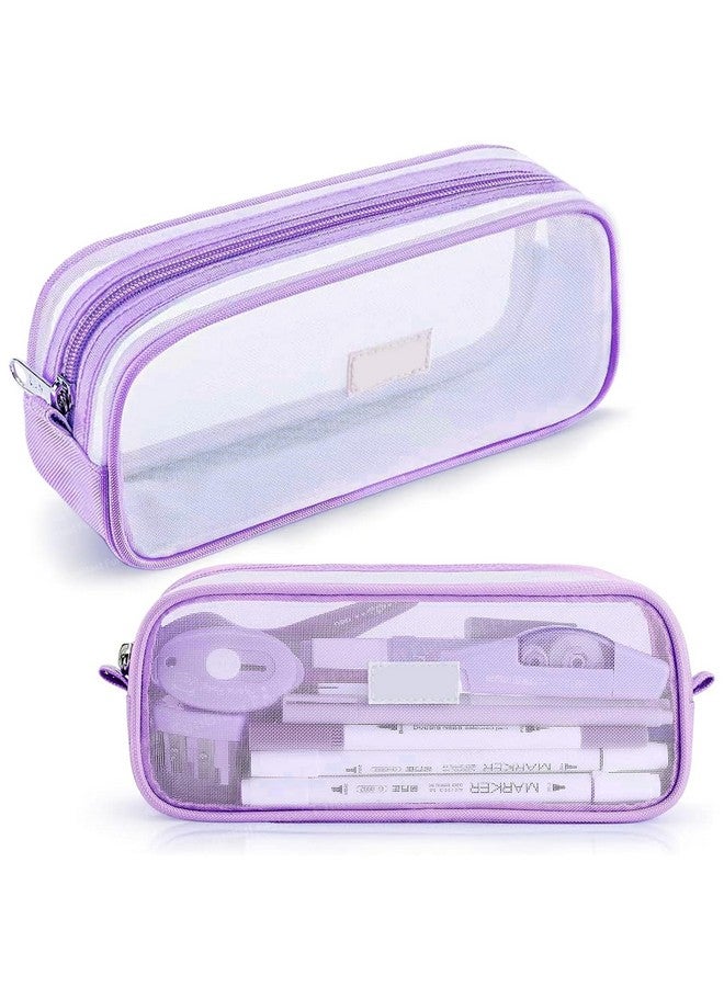 فنبلاست حافظة أقلام FunBlast، حقيبة أقلام شفافة مزودة بسحاب للإغلاق، حقيبة مكياج شفافة محمولة، حقيبة أقلام كبيرة السعة، حقيبة قرطاسية للطلاب والفتيات والبالغين والمكاتب (أرجواني) - Image 1