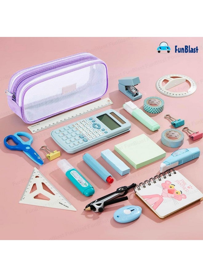 فنبلاست حافظة أقلام FunBlast، حقيبة أقلام شفافة مزودة بسحاب للإغلاق، حقيبة مكياج شفافة محمولة، حقيبة أقلام كبيرة السعة، حقيبة قرطاسية للطلاب والفتيات والبالغين والمكاتب (أرجواني) - Image 3