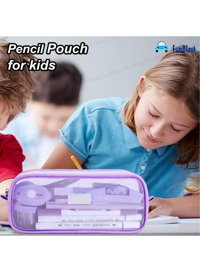 فنبلاست حافظة أقلام FunBlast، حقيبة أقلام شفافة مزودة بسحاب للإغلاق، حقيبة مكياج شفافة محمولة، حقيبة أقلام كبيرة السعة، حقيبة قرطاسية للطلاب والفتيات والبالغين والمكاتب (أرجواني) - Image 5