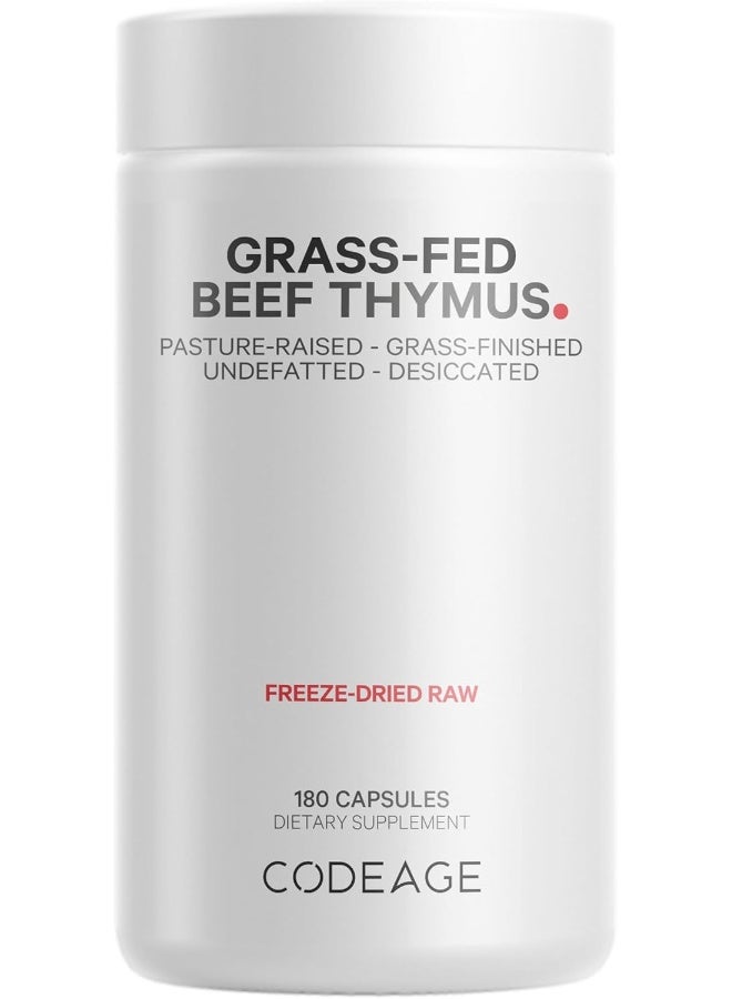 Codeage Grass Fed Beef Thymus Supplement - Freeze Dried, Non-Defatted, Desiccated Beef Thymus & Liver Pills Glandulars Meat – Pasture Raised Argentina Beef Vitamins for Thymus - Non-GMO -180 Capsules - Image 1