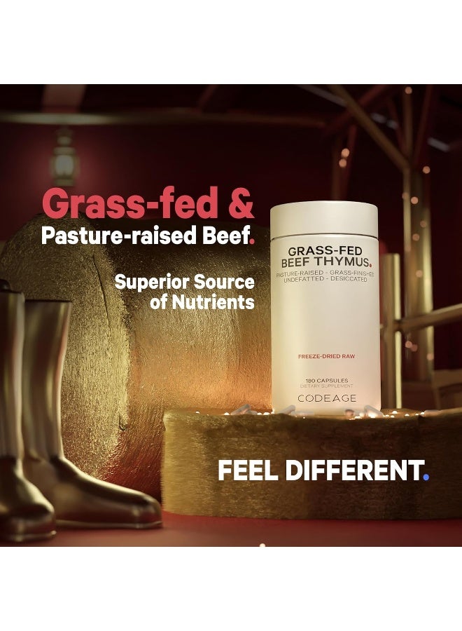 Codeage Grass Fed Beef Thymus Supplement - Freeze Dried, Non-Defatted, Desiccated Beef Thymus & Liver Pills Glandulars Meat – Pasture Raised Argentina Beef Vitamins for Thymus - Non-GMO -180 Capsules - Image 3