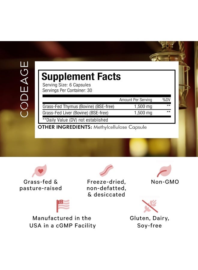 Codeage Grass Fed Beef Thymus Supplement - Freeze Dried, Non-Defatted, Desiccated Beef Thymus & Liver Pills Glandulars Meat – Pasture Raised Argentina Beef Vitamins for Thymus - Non-GMO -180 Capsules - Image 2