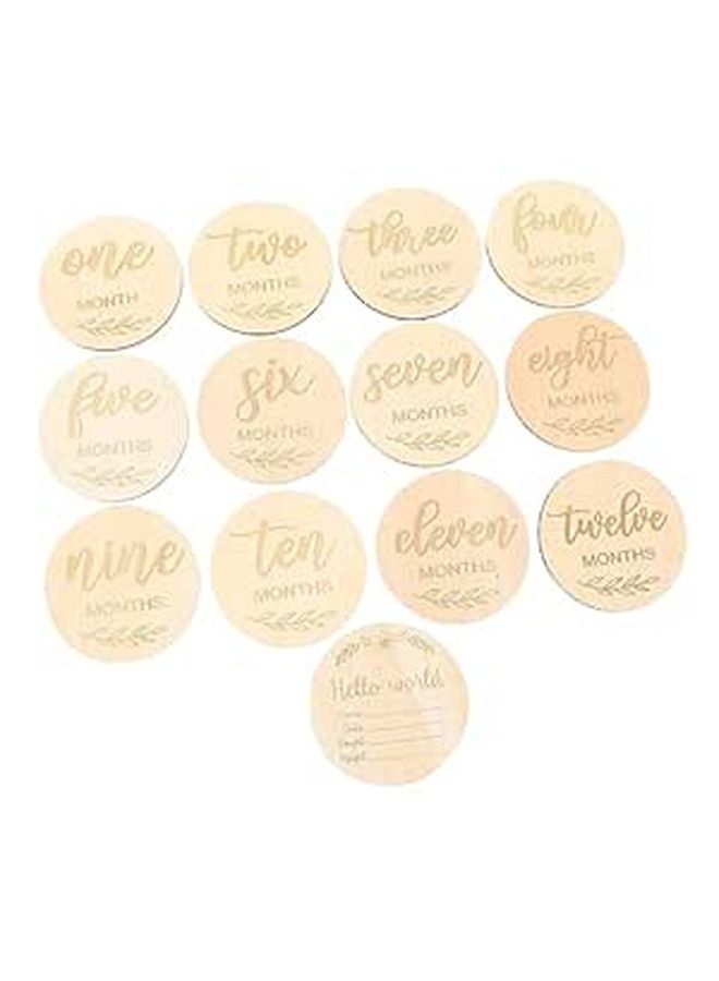 Wooden Milestone Discs 13pcs Newborn Photography Props Growth Announcement Cards - Image 1