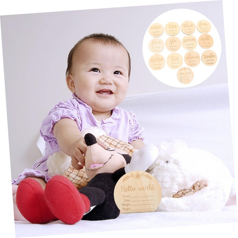 Wooden Milestone Discs 13pcs Newborn Photography Props Growth Announcement Cards - Image 3