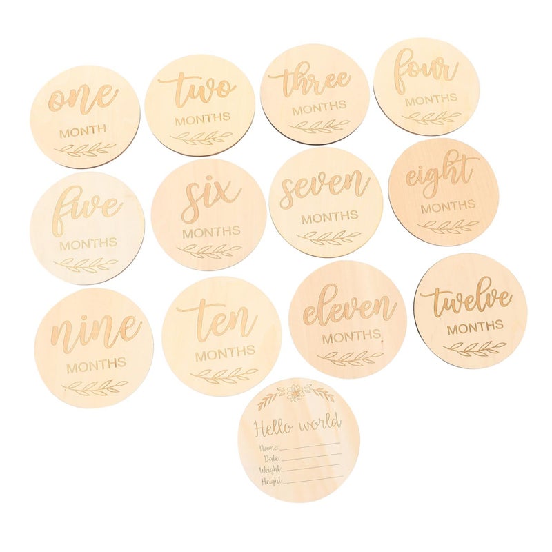 Wooden Milestone Discs 13pcs Newborn Photography Props Growth Announcement Cards - Image 2