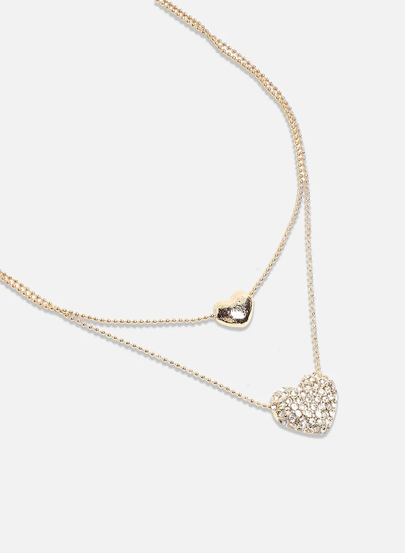سوهي قلادة بلينغ هارت متعددة الخيوط - ذهبي شامبين