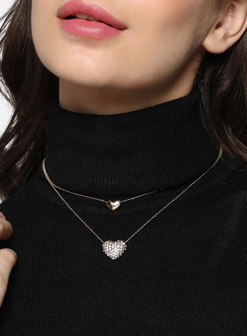 سوهي قلادة بلينغ هارت متعددة الخيوط - ذهبي شامبين