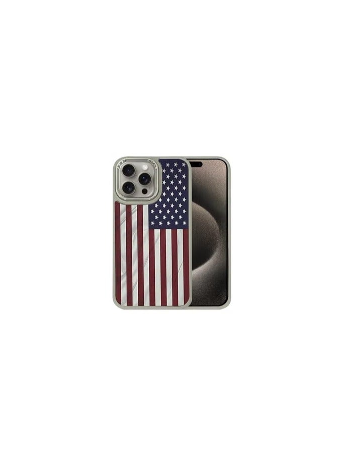 CATANES (for iPhone 15 Pro Max) Case, Hard PC Case, Shockproof Protective Case Cover / American Flag - Side Natural Titanium - Image 2
