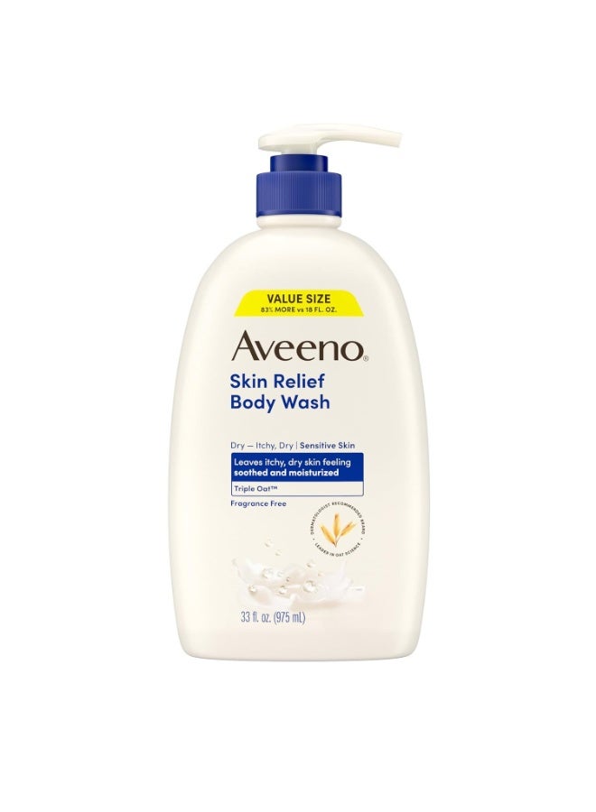 Aveeno Skin Relief Fragrance-Free Body Wash With Oat To Soothe Dry Itchy Skin, Gentle, Soap-Free & Dye-Free For Sensitive Skin, 975ml - Image 1