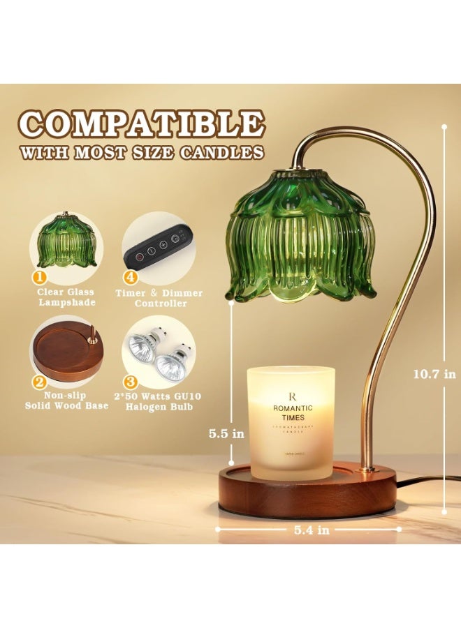 Bukela Green Candle Warmer Lamp with Timer,Dimmable Flower Candle Lamp Warmer, Vintage Birthday Gifts for Women, Mom, Female Friend, Aromatic Candle Light for Candles - Image 2