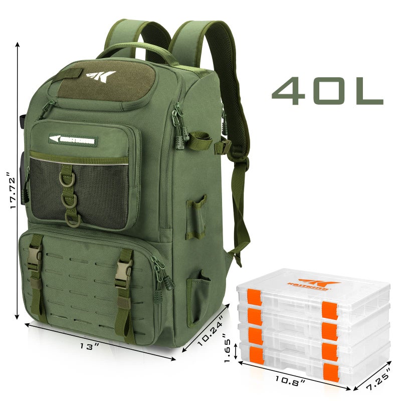 KastKing KarryAll Fishing Tackle Backpack with Rod Holder 4 Tackle Boxes,40/26L Tackle Bag Storage Fishing Gear and Equipment,Green,Large - Image 2