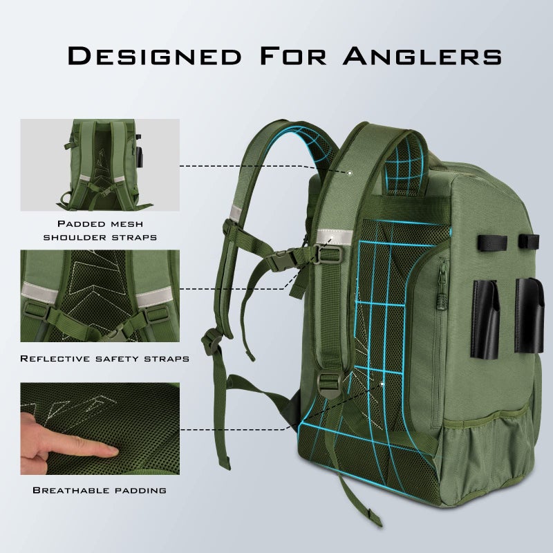 KastKing KarryAll Fishing Tackle Backpack with Rod Holder 4 Tackle Boxes,40/26L Tackle Bag Storage Fishing Gear and Equipment,Green,Large - Image 4