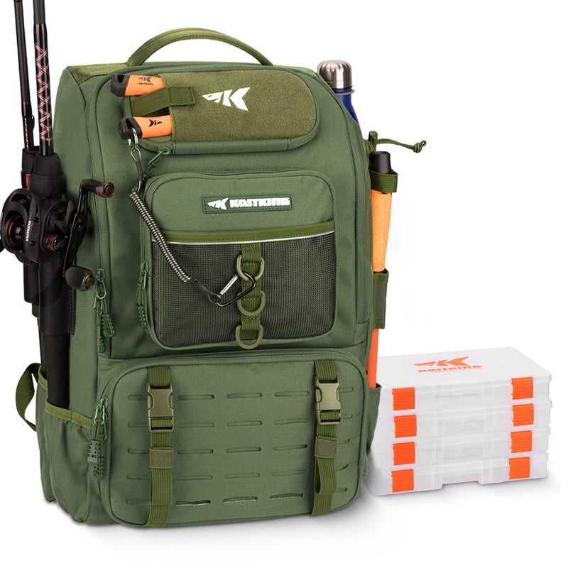 KastKing KarryAll Fishing Tackle Backpack with Rod Holder 4 Tackle Boxes,40/26L Tackle Bag Storage Fishing Gear and Equipment,Green,Large - Image 1