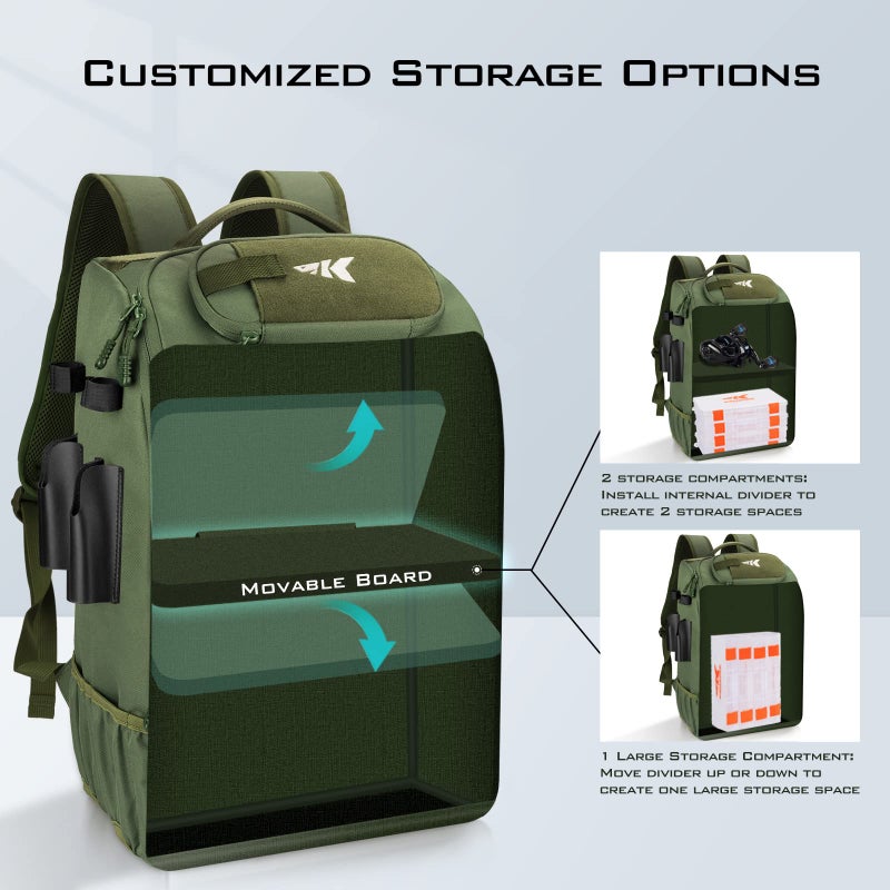KastKing KarryAll Fishing Tackle Backpack with Rod Holder 4 Tackle Boxes,40/26L Tackle Bag Storage Fishing Gear and Equipment,Green,Large - Image 5