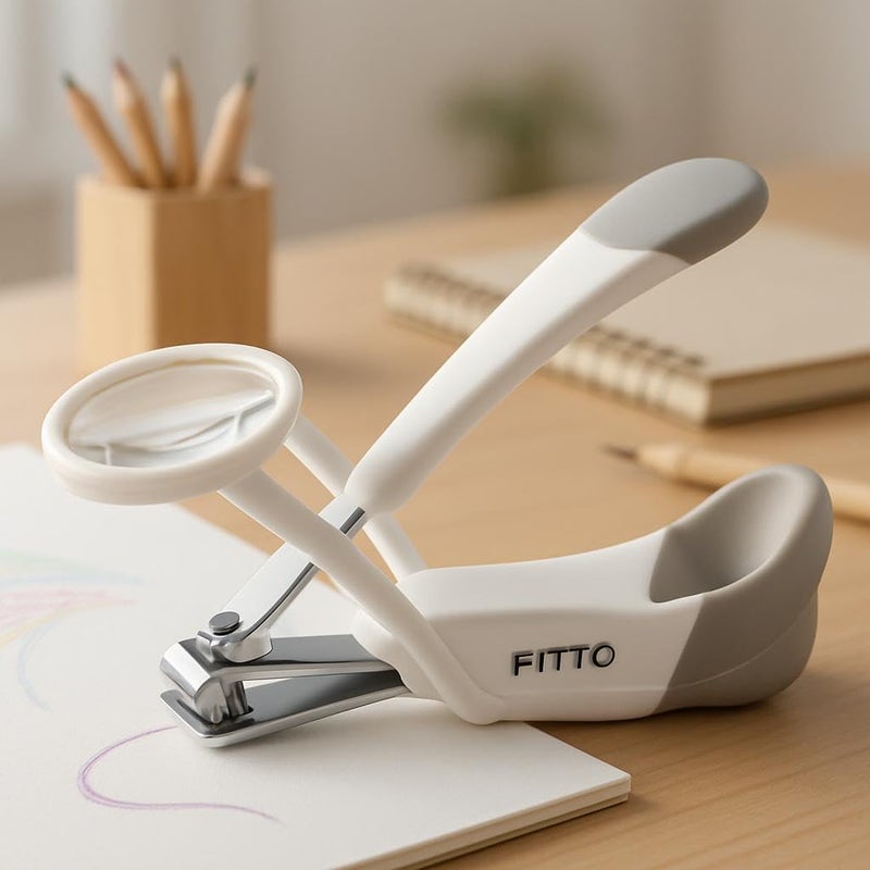 FITTO Deluxe Nail Clipper with Magnifier – Precision Stainless Steel Fingernail and Toenail Cutter with 4x Magnification, Ergonomic Design, Anti-Slip Grip, and Safety Features for Adults and Seniors - Image 2