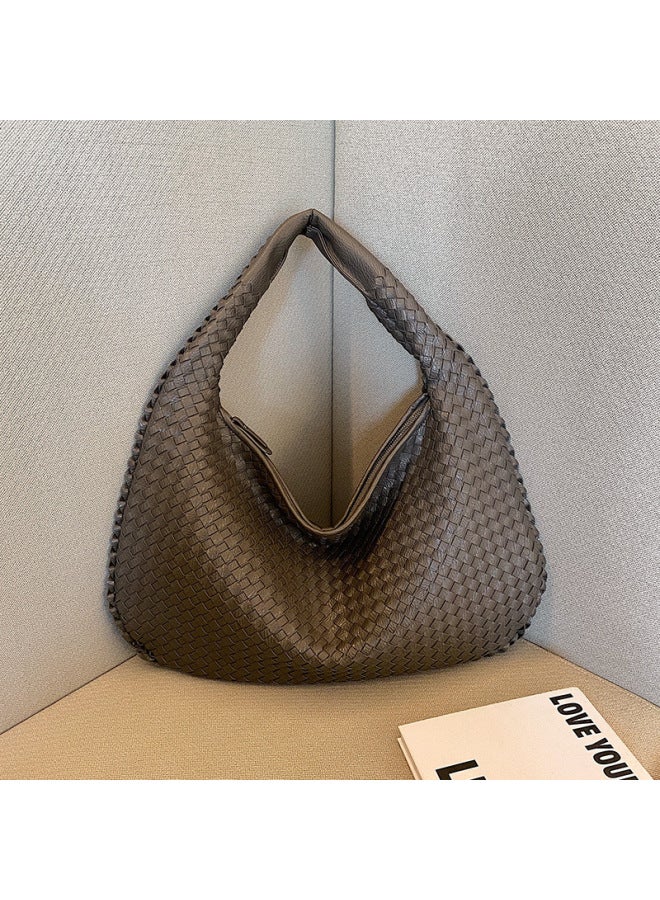 French Style Versatile Women's Knitted Handbag Niche Underarm Bag High-end Feel Commute Tote Bag Durable Strap Single Shoulder-Color:gray Large-Dimensions:Large 47*32  - Image 1