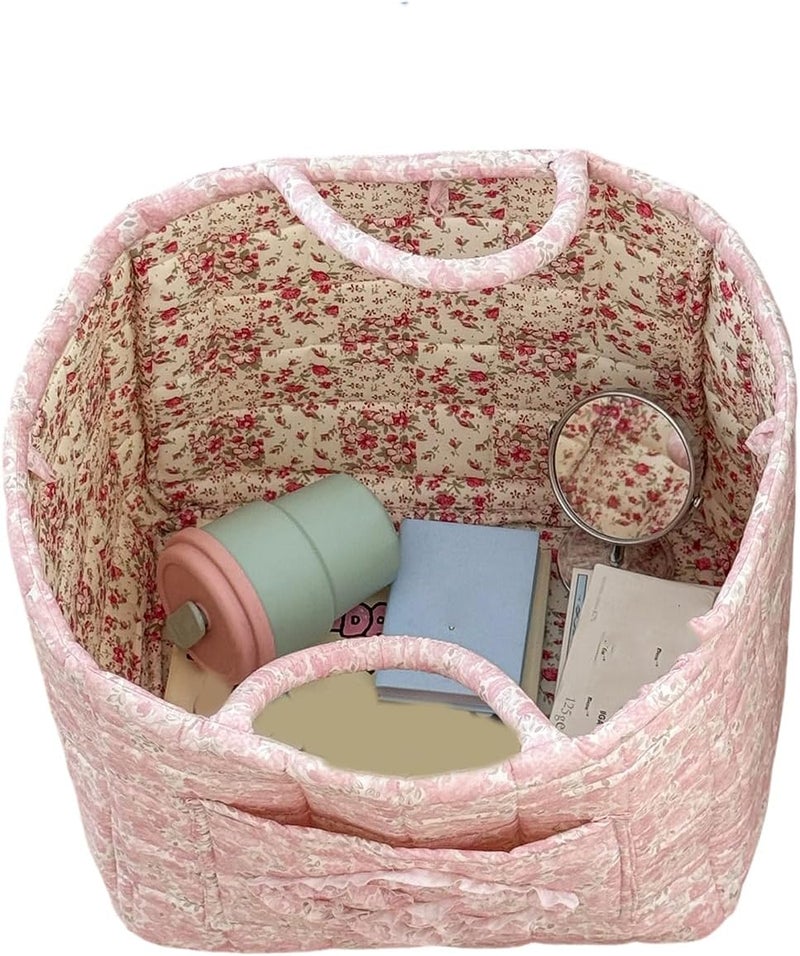 Quilted Cotton Laundry Hamper with Handle Foldable Design Dirty Clothes Basket for Home Use Portable Bin - Image 1