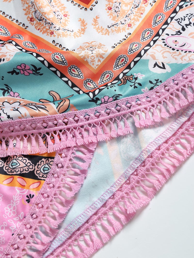 ZAFUL Slit Skirt for Women Ethnic Paisley Printed Tie Side Sarong-Style Bodycon Mini Short Skirt for Beach Night Out Party(Boho-Pink,XL) - Image 5
