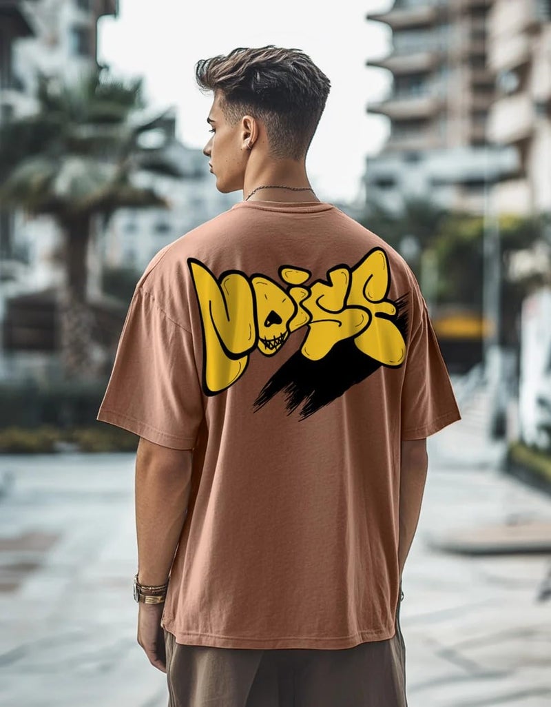 Veirdo® Pure Cotton Half Sleeve Round Neck Oversized Fit Graphic Print Cork T-Shirt Men/Boys (OS_V_Noise_CB_L) (Available in from S to 2XL) - Image 2