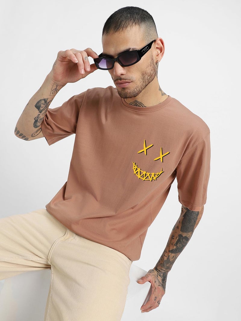 Veirdo® Pure Cotton Half Sleeve Round Neck Oversized Fit Graphic Print Cork T-Shirt Men/Boys (OS_V_Noise_CB_L) (Available in from S to 2XL) - Image 5