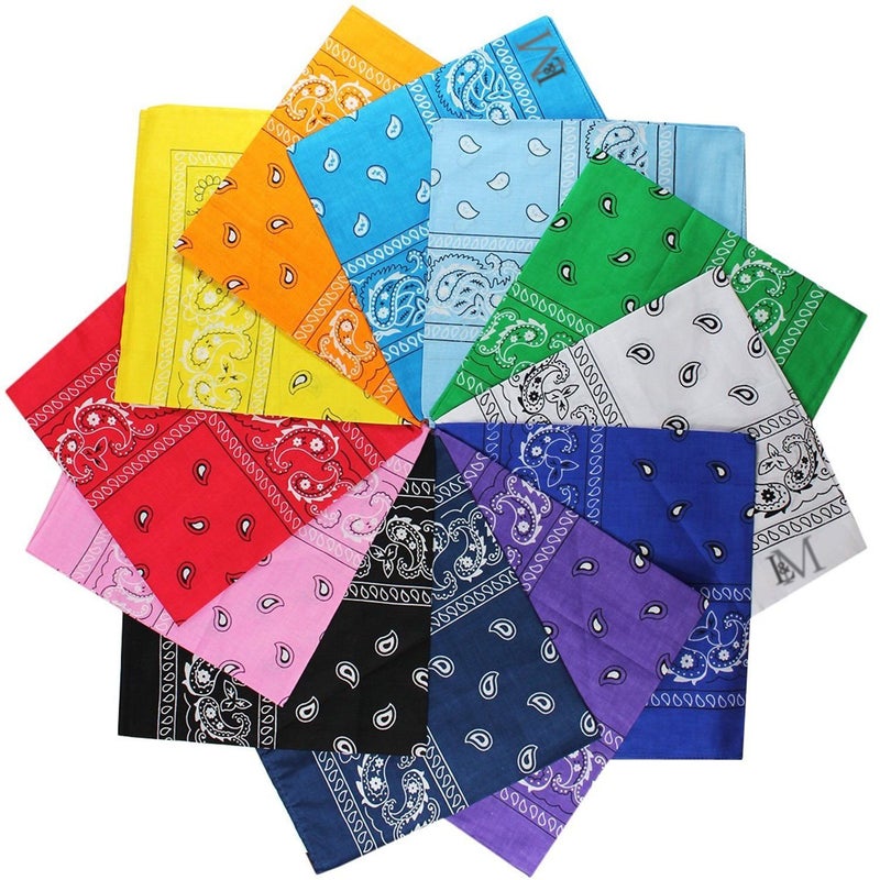 LM LM 12Pcs Bandanas 100 Cotton Paisley Print Head Wrap Scarf Wristband Multi Color