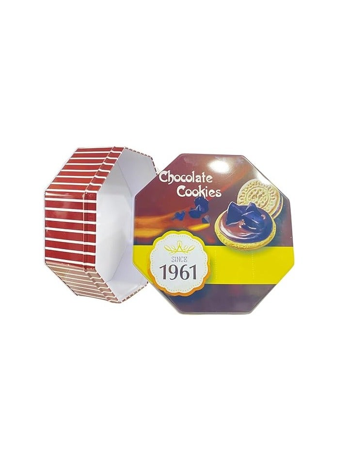 صندوق بسكويت زبدة ثماني الاضلاع من نوستالجك، حاوية تخزين فارغة فاخرة للوجبات الخفيفة والحلوى والهدايا والتذكارات، مادة متينة من الدرجة الغذائية مع غطاء، قابلة لاعادة الاستخدام ومزخرفة (بني) - Image 1