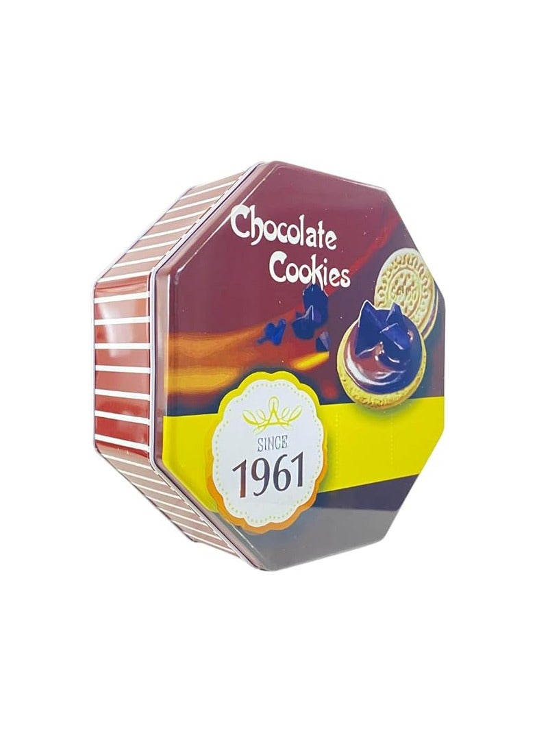 صندوق بسكويت زبدة ثماني الاضلاع من نوستالجك، حاوية تخزين فارغة فاخرة للوجبات الخفيفة والحلوى والهدايا والتذكارات، مادة متينة من الدرجة الغذائية مع غطاء، قابلة لاعادة الاستخدام ومزخرفة (بني) - Image 3