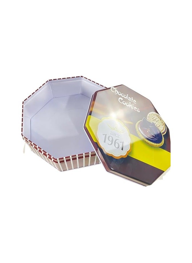 صندوق بسكويت زبدة ثماني الاضلاع من نوستالجك، حاوية تخزين فارغة فاخرة للوجبات الخفيفة والحلوى والهدايا والتذكارات، مادة متينة من الدرجة الغذائية مع غطاء، قابلة لاعادة الاستخدام ومزخرفة (بني) - Image 4