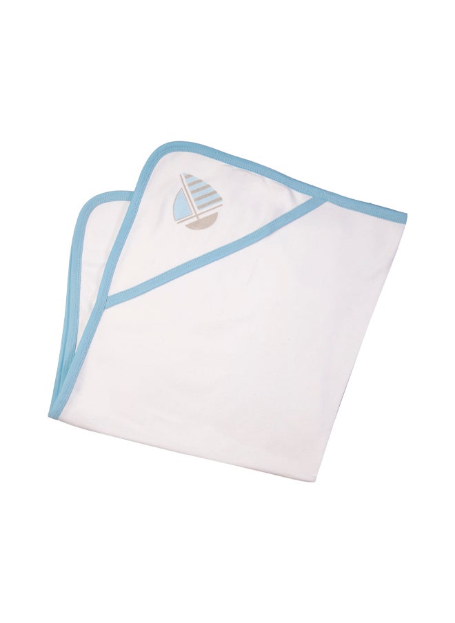 Babies Basic - 7 Piece Unisex 100% Cotton Gift Set Include Bib, Blanket, Mitten, Cap, Romper, Top And Bottom Set, Blue - Image 1