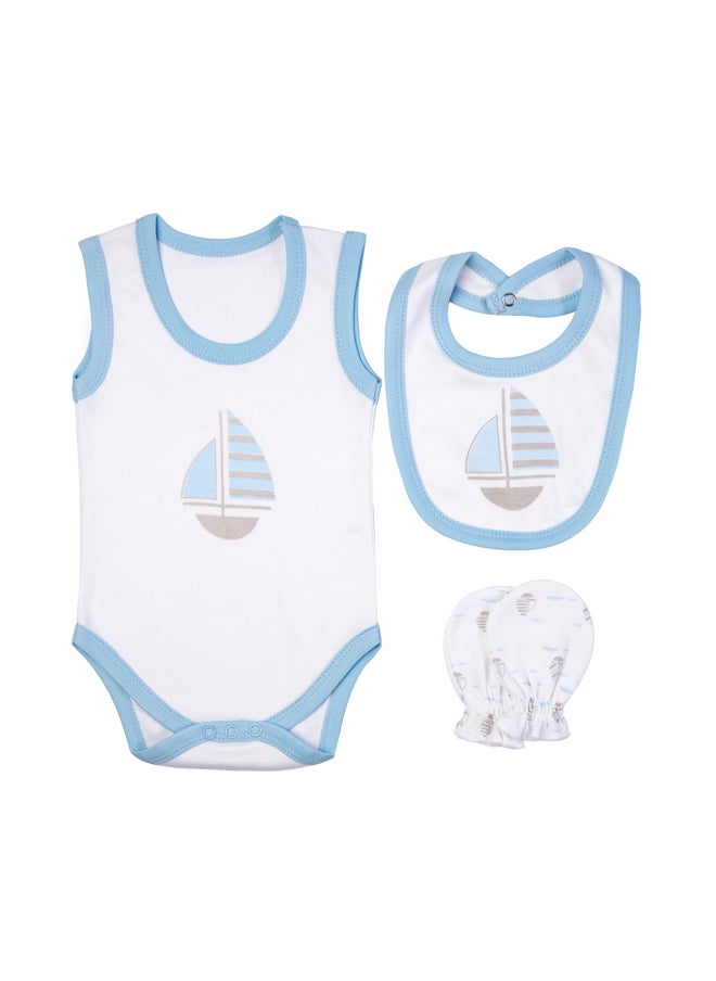 Babies Basic - 7 Piece Unisex 100% Cotton Gift Set Include Bib, Blanket, Mitten, Cap, Romper, Top And Bottom Set, Blue - Image 1
