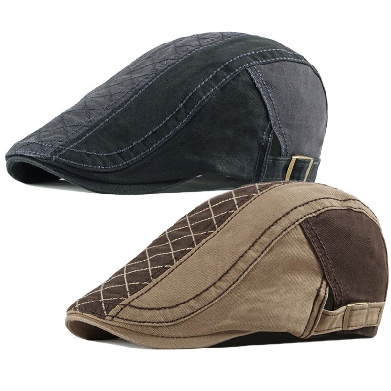 Qunson 2 Pack Men's Cotton Flat Cap Ivy Gatsby Newsboy Hat - Image 1