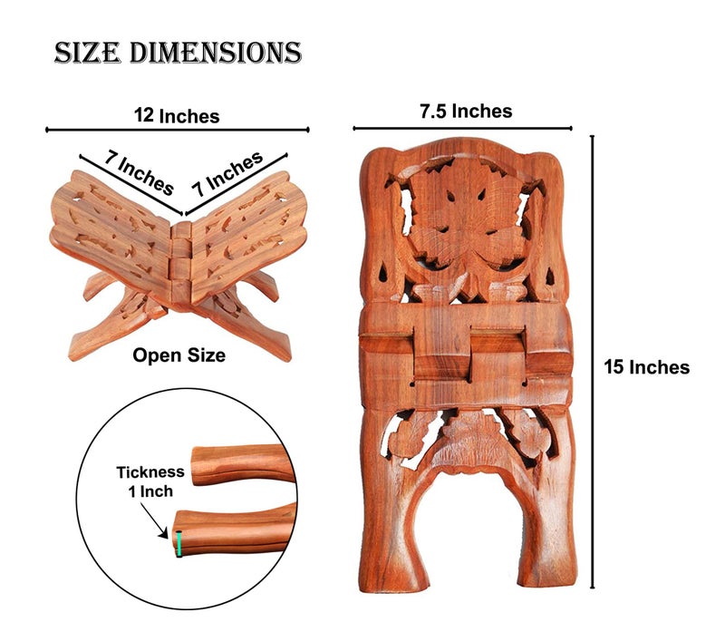 CRAFTCASTLE Wooden Hand Carved Holy Book Stand for Quran, Bible, Gita for Reading Rehal Stand (Leaf, 12 Inches) - Image 3