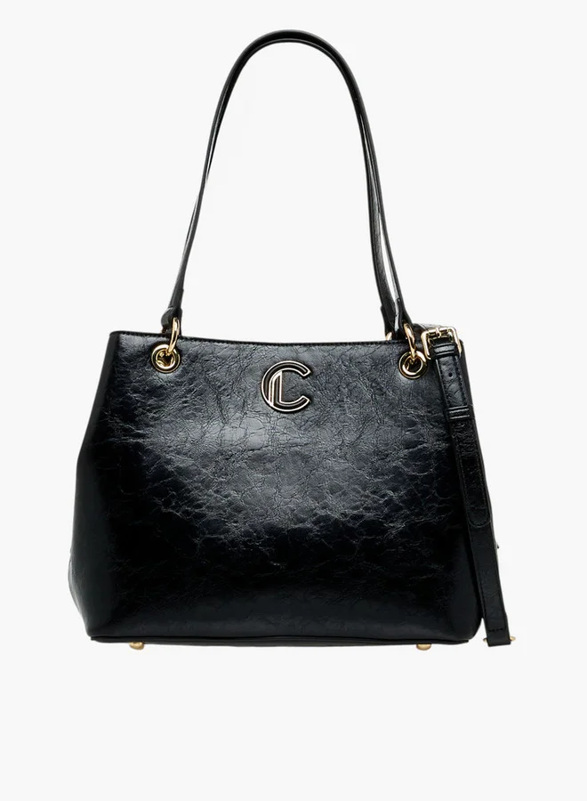 لو كونفورت Women Textured Tote Bag with Detachable Strap and Zip Closure