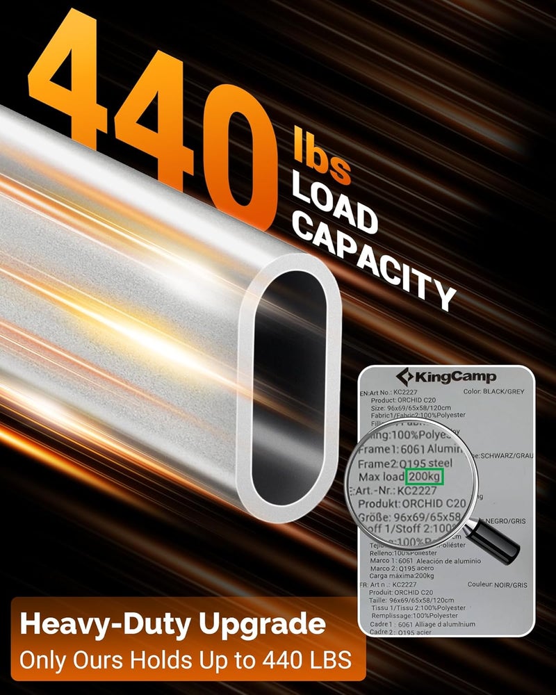KingCamp كرسي تخييم هامر من كينغ كامب، كرسي تخييم محمول قابل للطي للبالغين بحد أقصى 440 رطل، هزاز قوي قابل للطي مع إطار من سبائك الألمنيوم وحامل أكواب للاستخدام في الهواء الطلق، الشاطئ، الفناء، الرياضة - Image 5