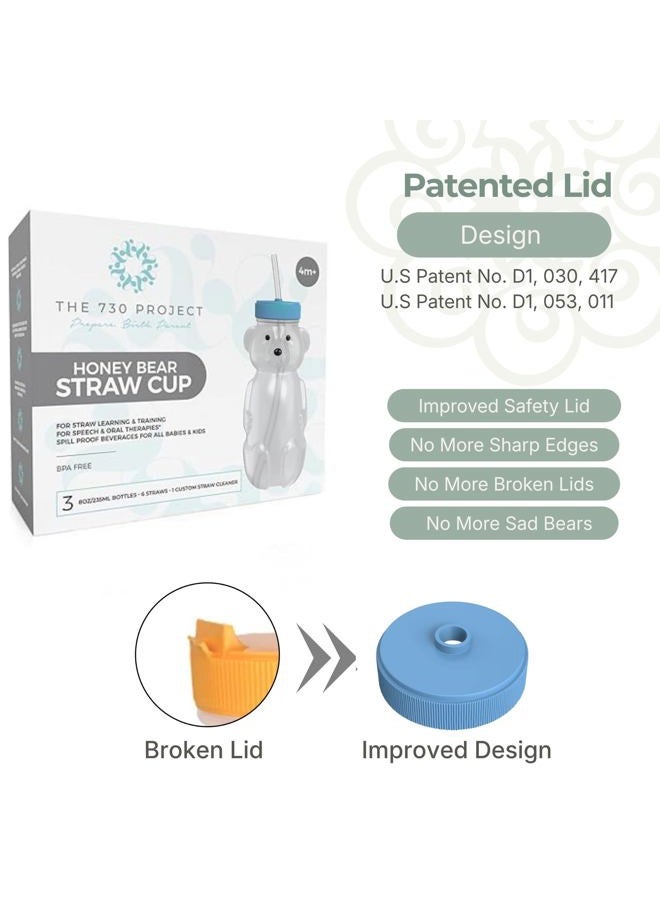 The 730 Project Honey Bear Straw Cup for Babies, 8-oz Honey Bear Cup with Lid, 3-Pack Therapy Learning Honeybear Straw, Baby Bottle Set, Blueberry Pie BLUE - Image 3