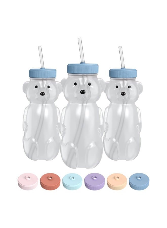 The 730 Project Honey Bear Straw Cup for Babies, 8-oz Honey Bear Cup with Lid, 3-Pack Therapy Learning Honeybear Straw, Baby Bottle Set, Blueberry Pie BLUE - Image 1