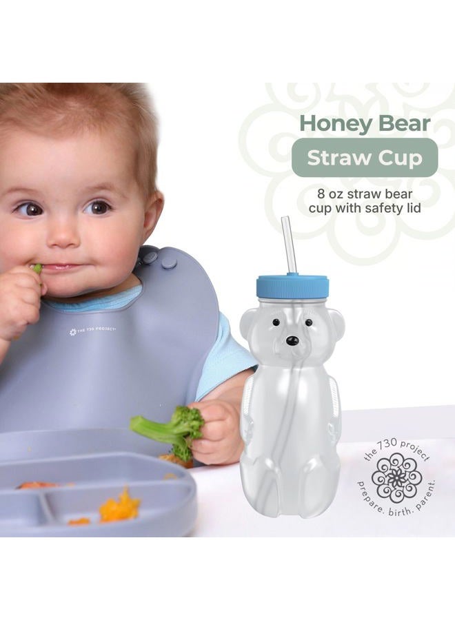 The 730 Project Honey Bear Straw Cup for Babies, 8-oz Honey Bear Cup with Lid, 3-Pack Therapy Learning Honeybear Straw, Baby Bottle Set, Blueberry Pie BLUE - Image 2