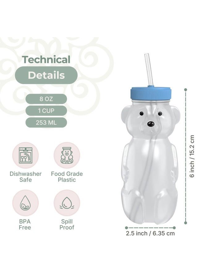 The 730 Project Honey Bear Straw Cup for Babies, 8-oz Honey Bear Cup with Lid, 3-Pack Therapy Learning Honeybear Straw, Baby Bottle Set, Blueberry Pie BLUE - Image 4
