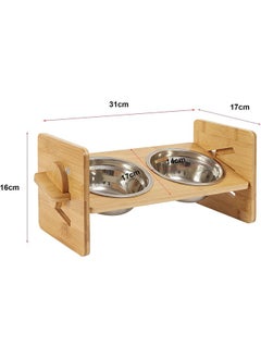 WISFOR Double Cat Dog Bowls Elevated Pet Food Water Bowl Bamboo Cat Feeder Stand 15°Tilted Adjustable Cat Food Dish with Stand and 2 Stainless Steel Feeding Bowls for Cats and Small Dogs  - Image 4