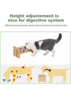 WISFOR Double Cat Dog Bowls Elevated Pet Food Water Bowl Bamboo Cat Feeder Stand 15°Tilted Adjustable Cat Food Dish with Stand and 2 Stainless Steel Feeding Bowls for Cats and Small Dogs  - Image 5