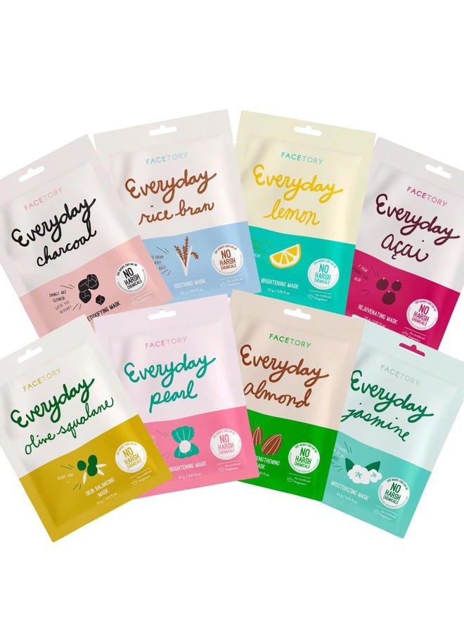 FACETORY Everyday Set of 8 Sheet Masks - Revitalizing, Purifying, Brightening, Hydrating, Anti-aging With No Harsh Chemicals - Image 1