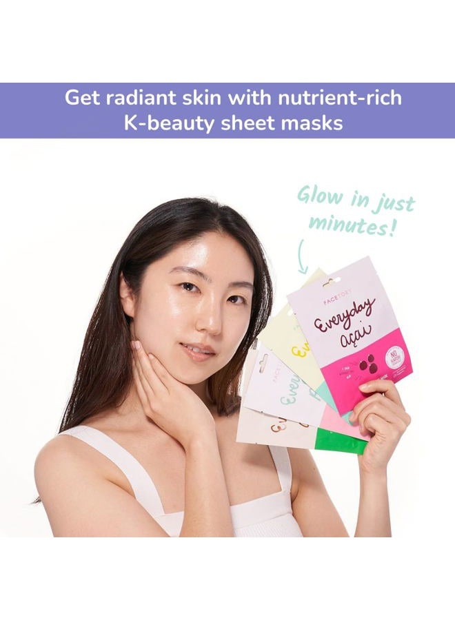 FACETORY Everyday Set of 8 Sheet Masks - Revitalizing, Purifying, Brightening, Hydrating, Anti-aging With No Harsh Chemicals - Image 2