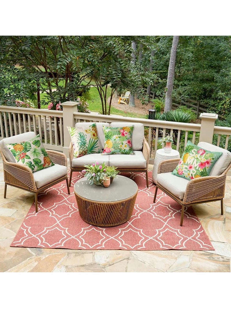 Set of 4 Waterproof Decorative Throw Pillow Covers Ideal For Outdoor Patio and Living Room 18x18 Inches Featuring Tropical Plants and Pineapple Design - Image 3