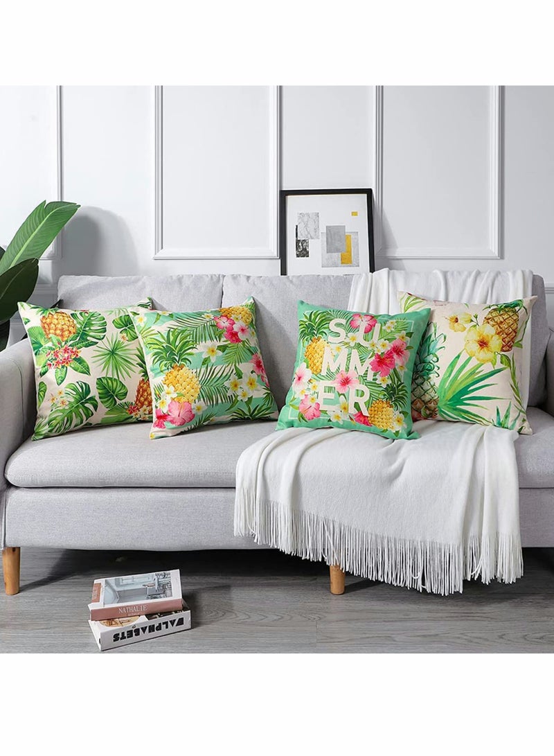 Set of 4 Waterproof Decorative Throw Pillow Covers Ideal For Outdoor Patio and Living Room 18x18 Inches Featuring Tropical Plants and Pineapple Design - Image 2
