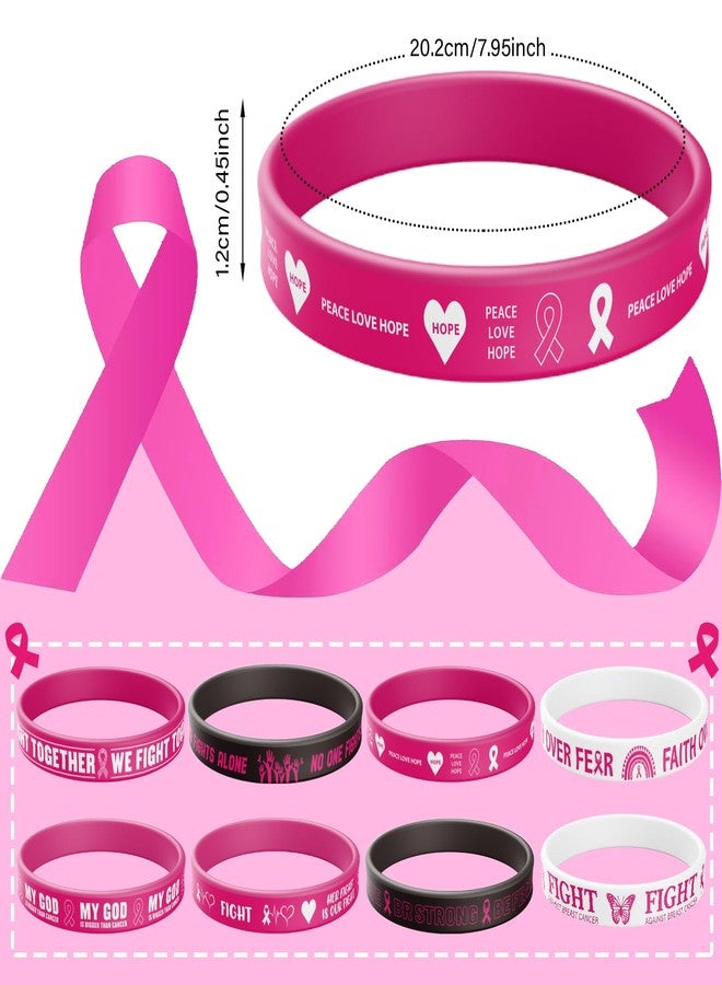 AFRITEE 64 Pcs Pink Breast Cancer Awareness Bracelets, Hope Faith Courage Strength Inspirational Wristband Accessory, Breast Cancer Awareness Ribbon Party Supplies - Image 5