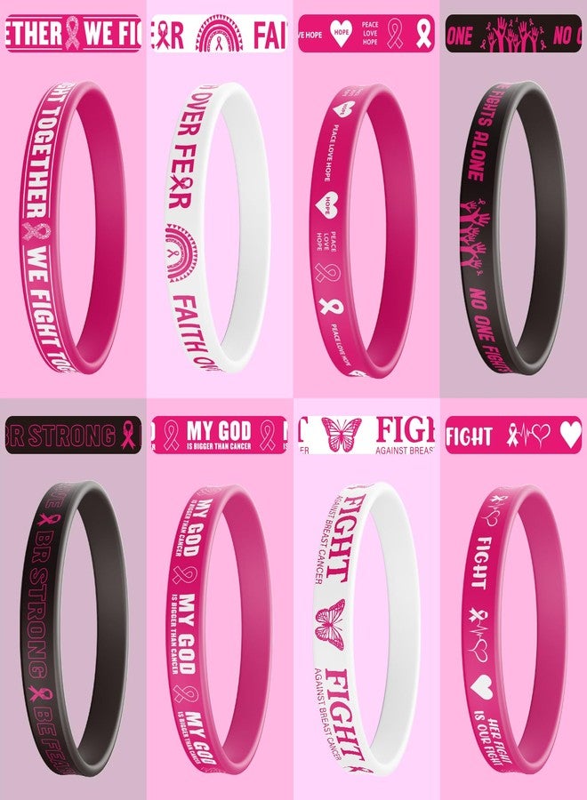 AFRITEE 64 Pcs Pink Breast Cancer Awareness Bracelets, Hope Faith Courage Strength Inspirational Wristband Accessory, Breast Cancer Awareness Ribbon Party Supplies - Image 4