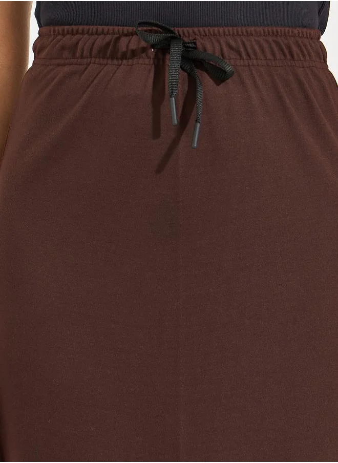Styli Basic Knit Midi Skirt with Drawstring